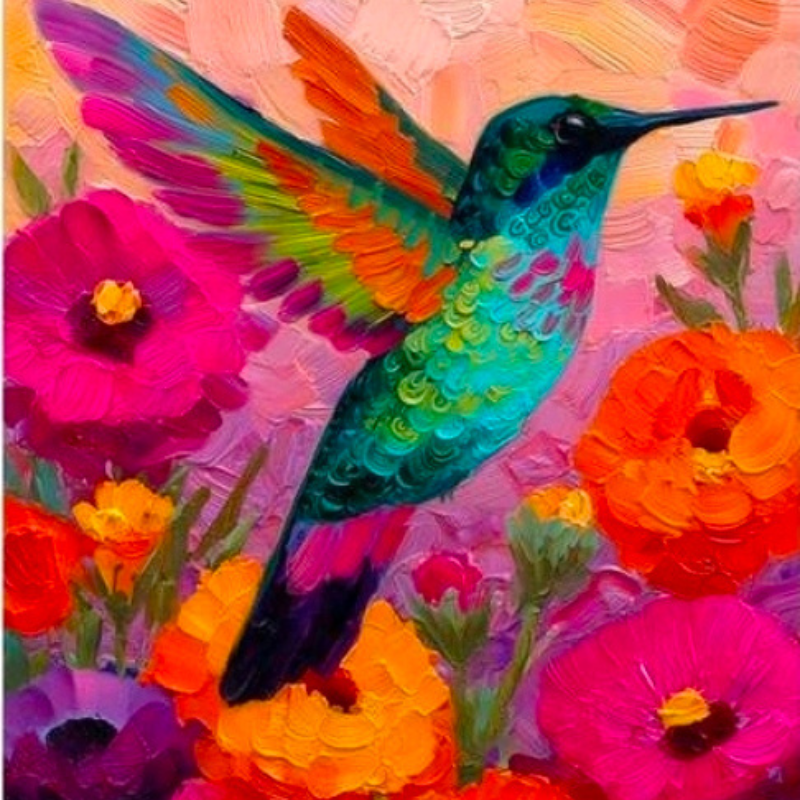 Colibri y Flores - Fluor